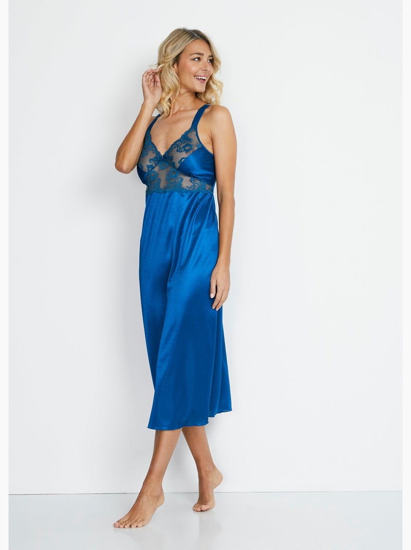 Nuisette maille satinée et dentelle Bleu marine - Kiabi