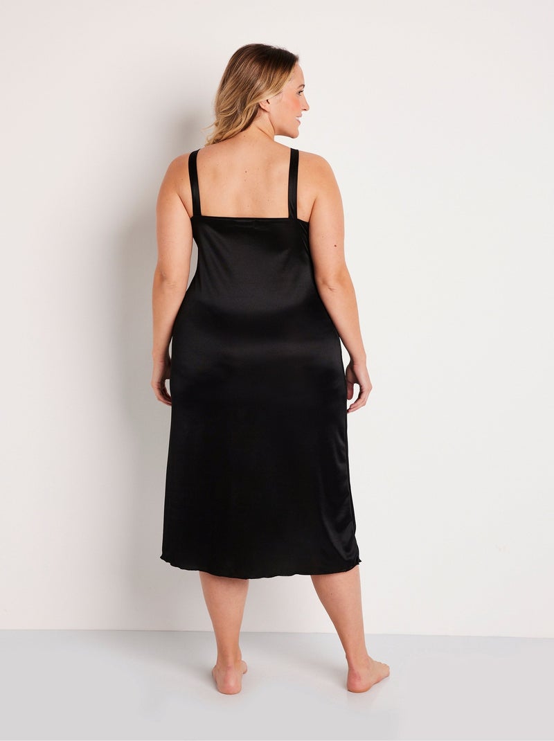 Nuisette maille satinée et dentelle Noir - Kiabi