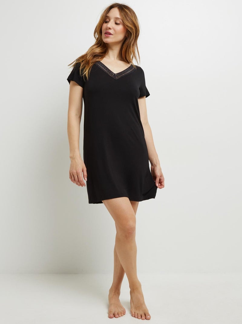 Nuisette manches courtes viscose Camille - RougeGorge Lingerie Noir - Kiabi