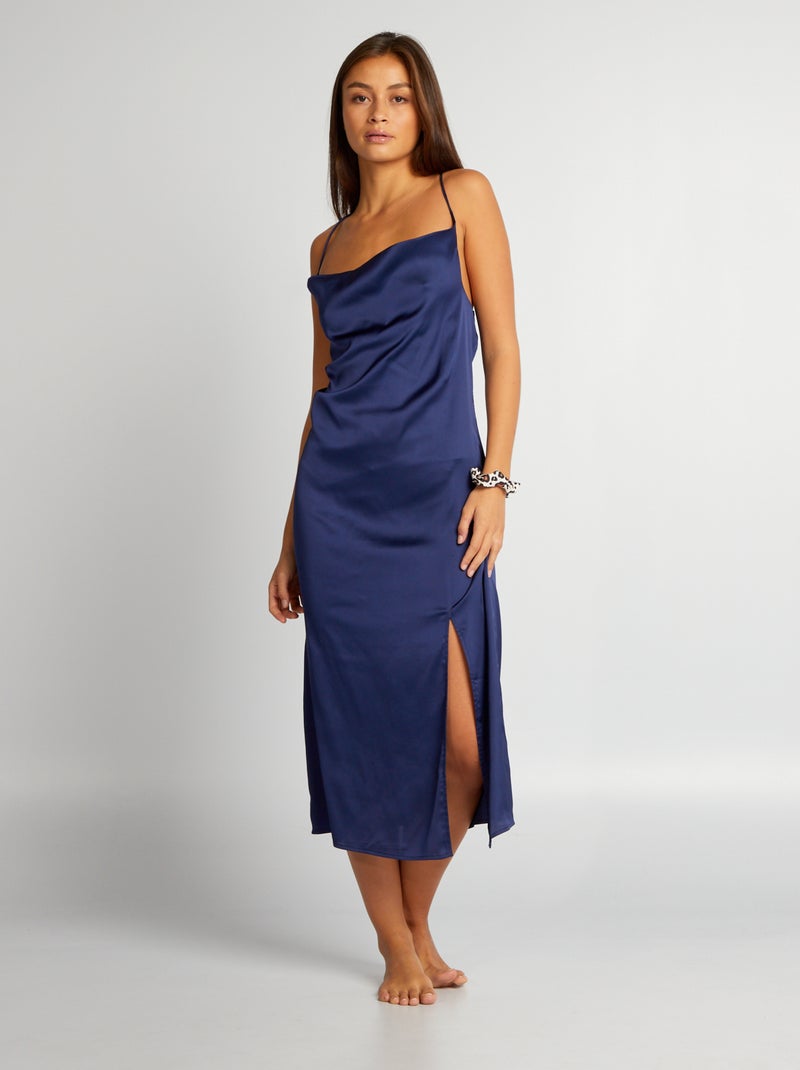 Nuisette mi-longue en satin Bleu - Kiabi
