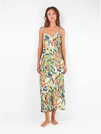 Nuisette midi en satin avec imprimé tropical exotique