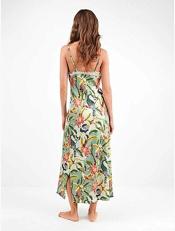 Nuisette midi en satin avec imprimé tropical exotique