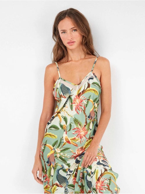 Nuisette midi en satin avec imprimé tropical exotique - Kiabi Nuisette midi en satin avec imprimé tropical exotique - Kiabi