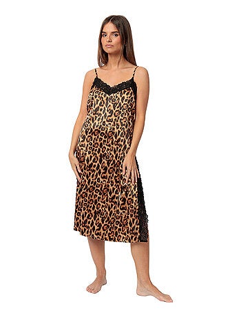 Nuisette satin mi-longue Glam Leopard