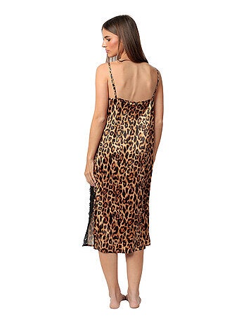 Nuisette satin mi-longue Glam Leopard