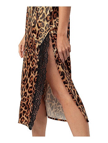 Nuisette satin mi-longue Glam Leopard