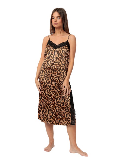 Nuisette satin mi-longue Glam Leopard - Kiabi