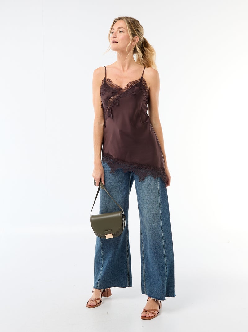 Nuisette satinée avec dentelle Marron - Kiabi