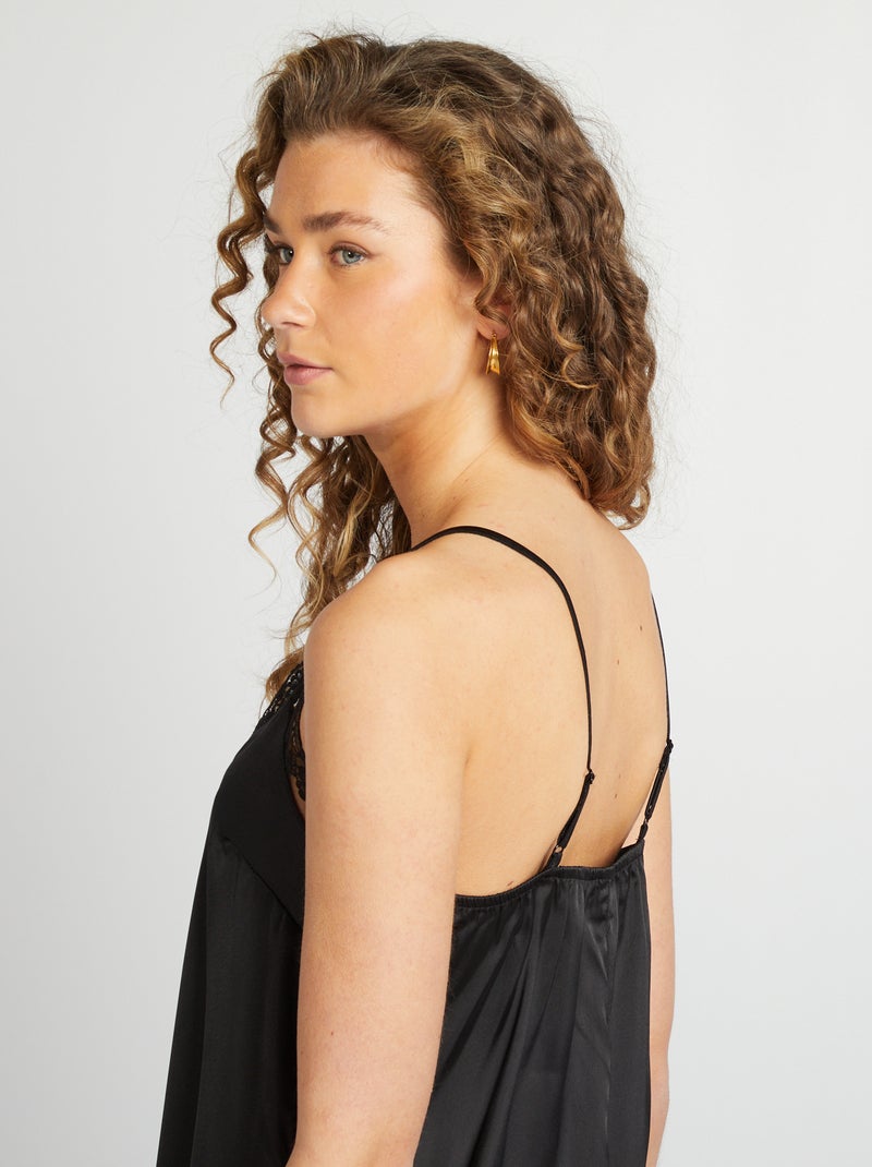 Nuisette satinée avec dentelle noir - Kiabi