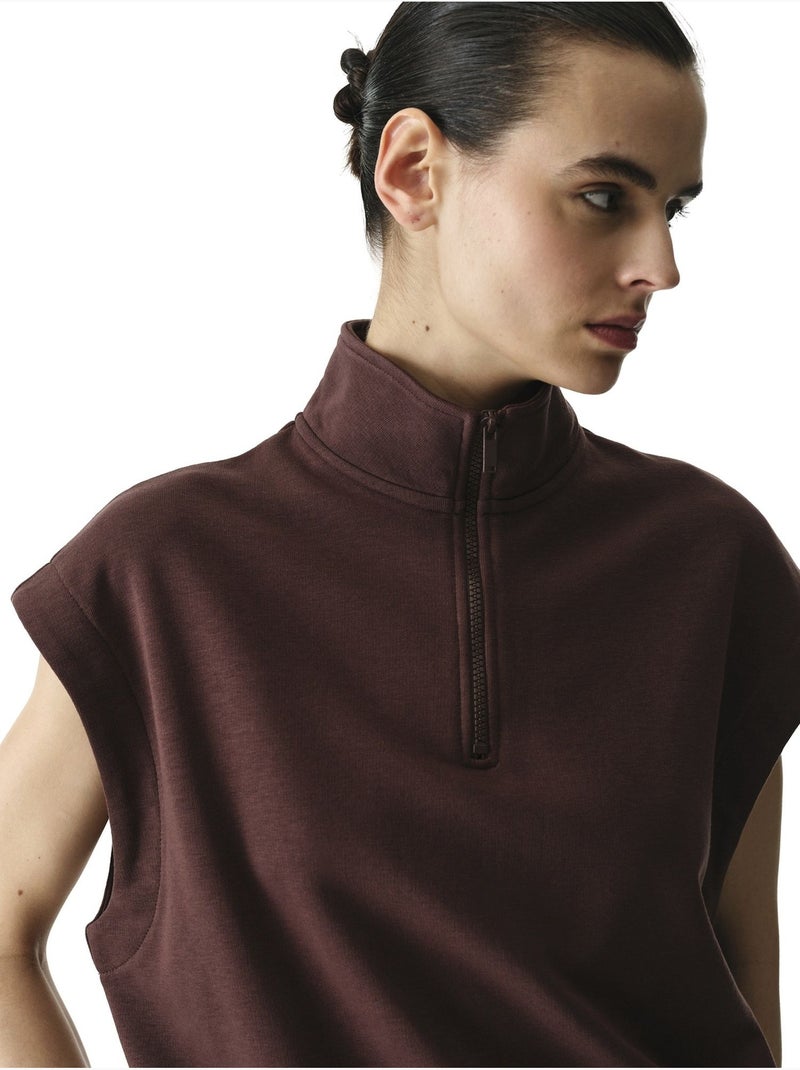 Nura sweat-shirt à demi-zip et manches courtes penti Marron - Kiabi