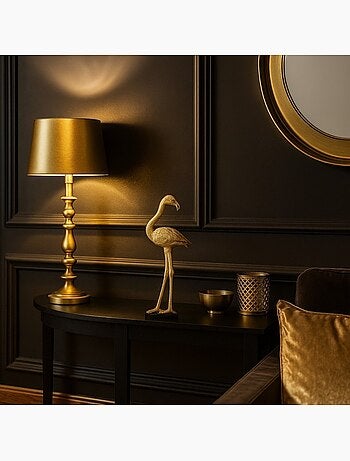 Objet déco flamand rose en polyrésine doré 30cm