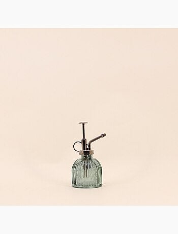 Objet déco vaporisateur en verre 16,5cm pompe aspect métal