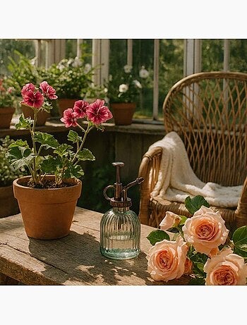 Objet déco vaporisateur en verre 16,5cm pompe aspect métal