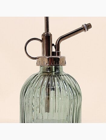 Objet déco vaporisateur en verre 16,5cm pompe aspect métal