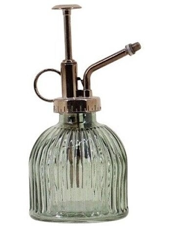 Objet déco vaporisateur en verre 16,5cm pompe aspect métal