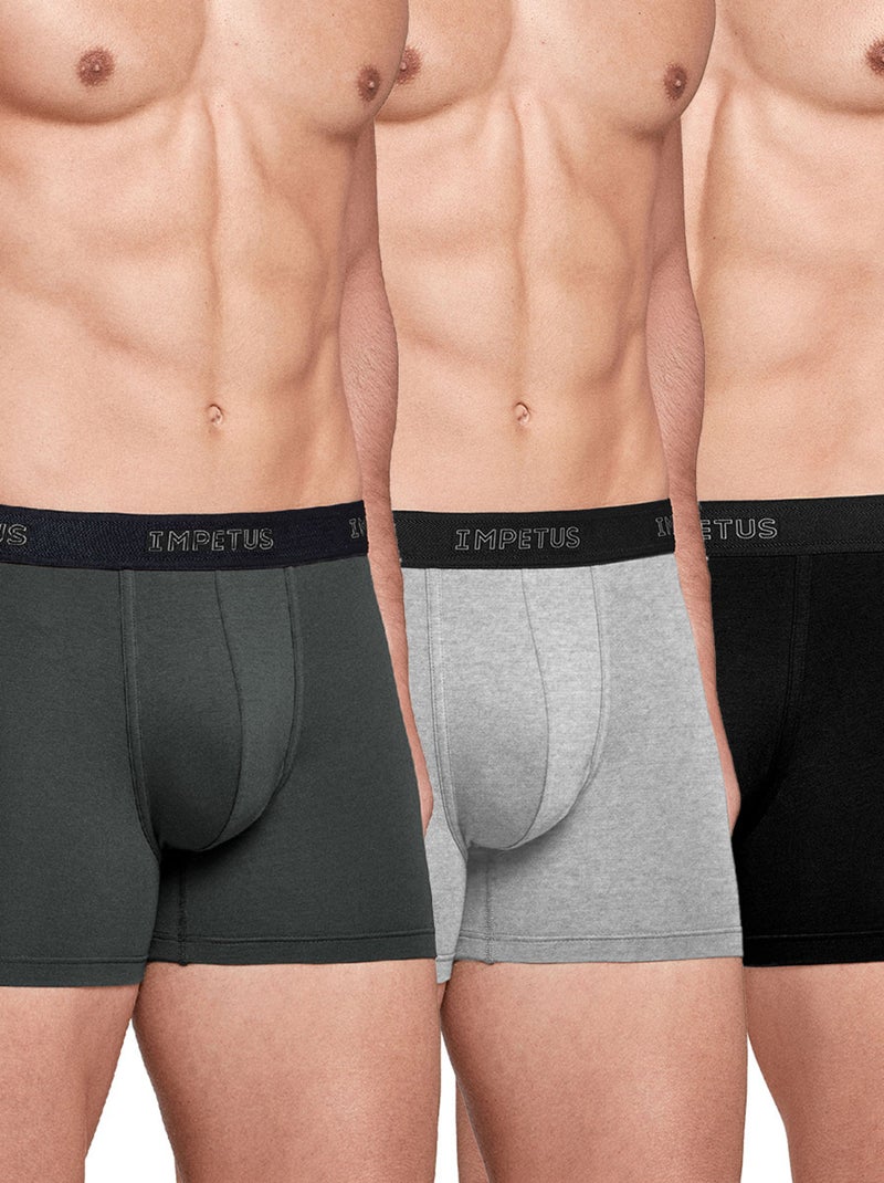 Offre 2+1 gratuit : pack de 3 boxers en coton Gris - Kiabi