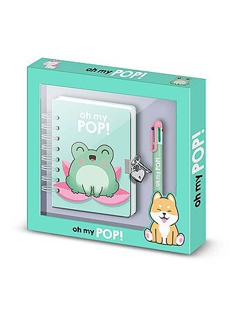Oh My Pop Froggy Pack de Journal A5 + Stylo 6 Couleurs, Turquoise