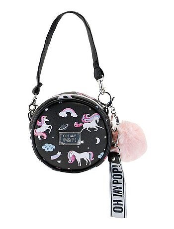 Oh My Pop Licorne Sac à Bandoulière Rond Petit, Noir