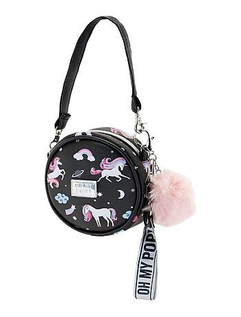 Oh My Pop Licorne Sac à Bandoulière Rond Petit, Noir