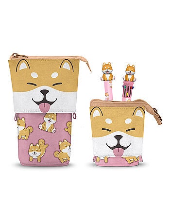 Oh My Pop Shiba Trousse Cute + Stylo 10 Couleurs + Stylo Gel Effaçable, Multicolore
