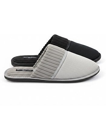 OLIVER GRANT PARIS Pantoufles Mules Homme Côtelées Pack 2 Paires