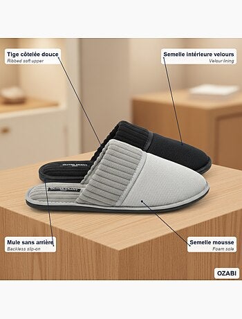 OLIVER GRANT PARIS Pantoufles Mules Homme Côtelées Pack 2 Paires