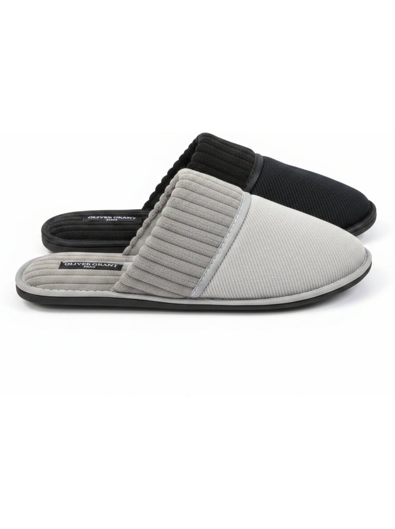 OLIVER GRANT PARIS Pantoufles Mules Homme Côtelées Pack 2 Paires Noir Gris - Kiabi