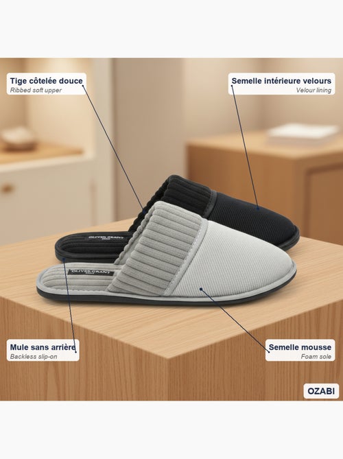 OLIVER GRANT PARIS Pantoufles Mules Homme Côtelées Pack 2 Paires - Kiabi