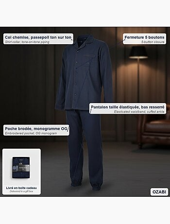 OLIVER GRANT PARIS Pyjama Long Homme Entièrement Boutonné 100% Coton