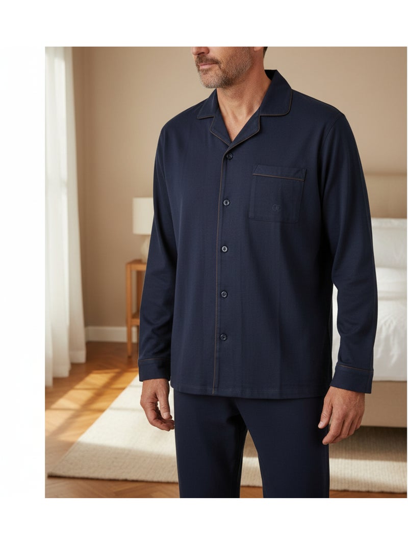 OLIVER GRANT PARIS Pyjama Long Homme Entièrement Boutonné 100% Coton Bleu marine - Kiabi