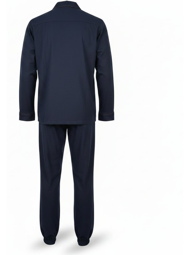 OLIVER GRANT PARIS Pyjama Long Homme Entièrement Boutonné 100% Coton Bleu marine - Kiabi