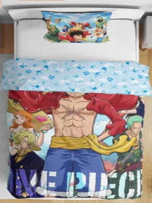 One Piece - Parure de Lit Enfant Réversible Manga Luffy - Housse de Couette 140x200 Taie 63x63 cm - Kiabi