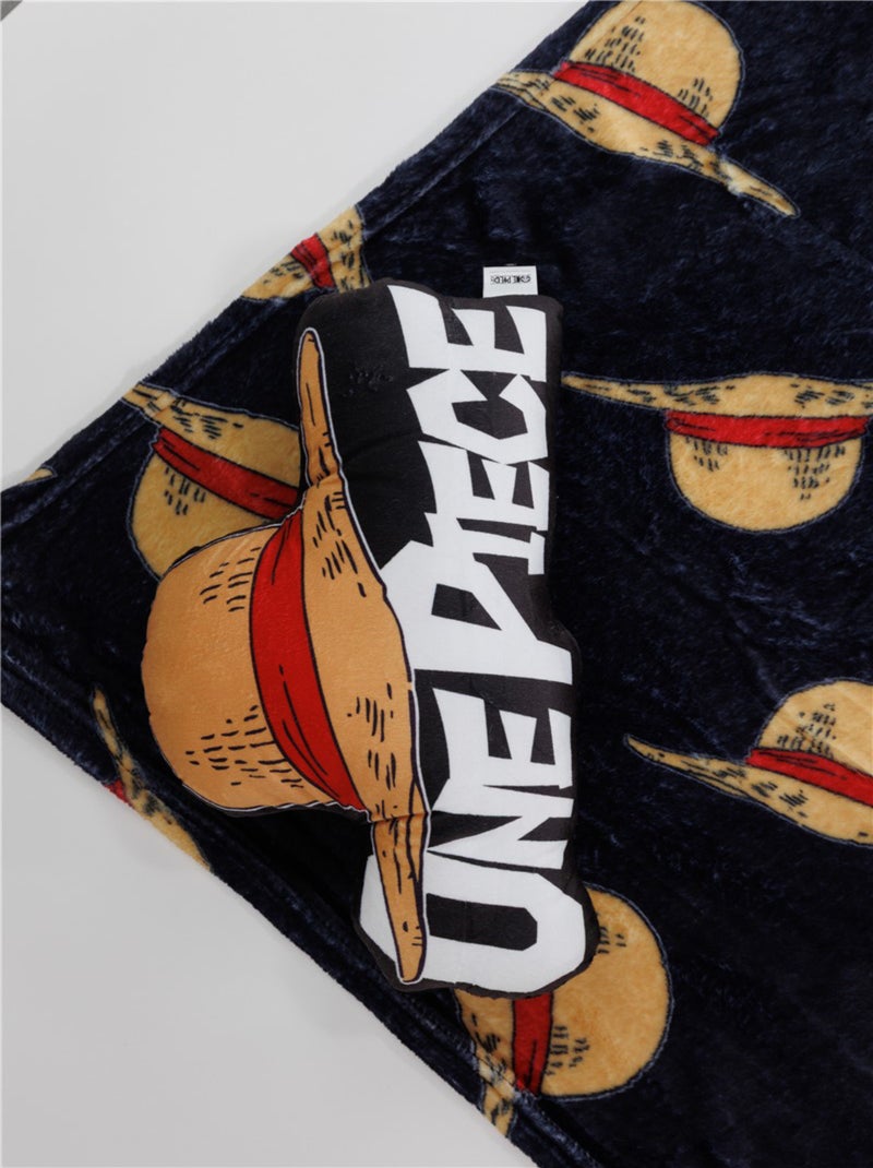 One Piece, Ensemble 2 pièces Plaid 100x140 cm, Coussin Décoratif Assortie Noir - Kiabi