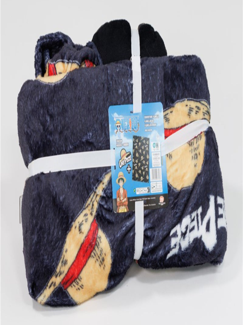 One Piece, Ensemble 2 pièces Plaid 100x140 cm, Coussin Décoratif Assortie Noir - Kiabi