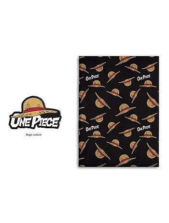 One Piece, Ensemble 2 pièces Plaid 100x140 cm et Coussin Décoratif Assortie, LUFFY