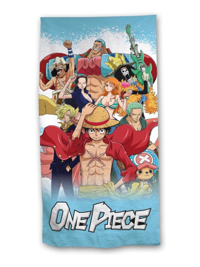 One Piece, Grande Serviette de Bain Enfant Imprimé 100% Coton, LUFFY Bleu - Kiabi