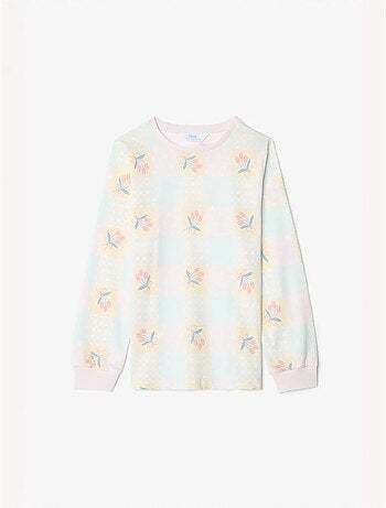 Optic ensemble de pyjama fille à motif floral net, manches longues, 2 pièces penti