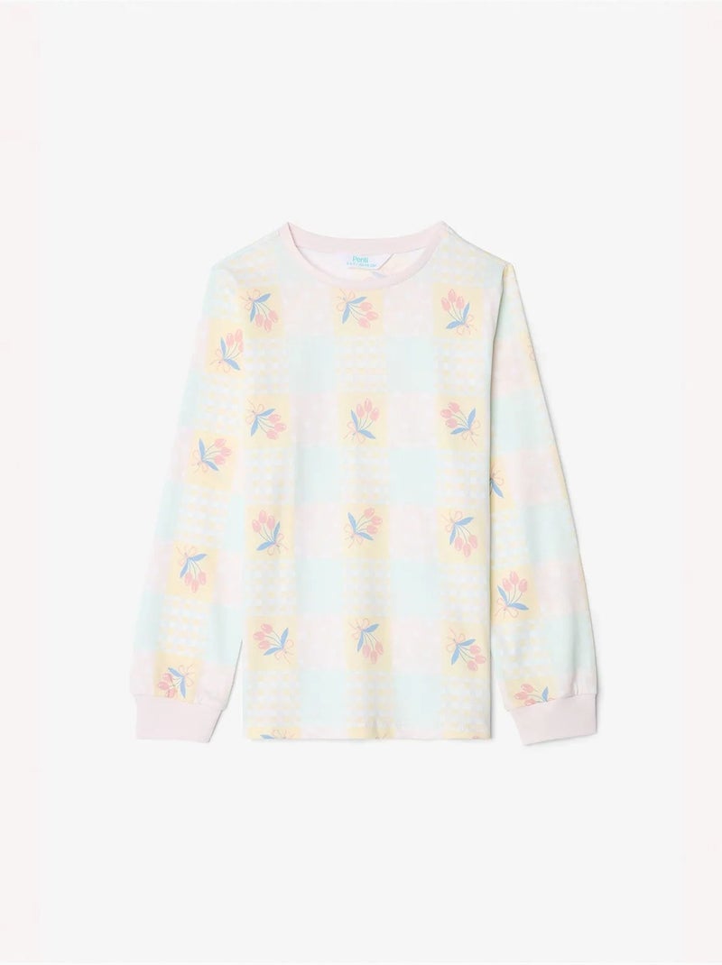 Optic ensemble de pyjama fille à motif floral net, manches longues, 2 pièces penti Multicolore - Kiabi
