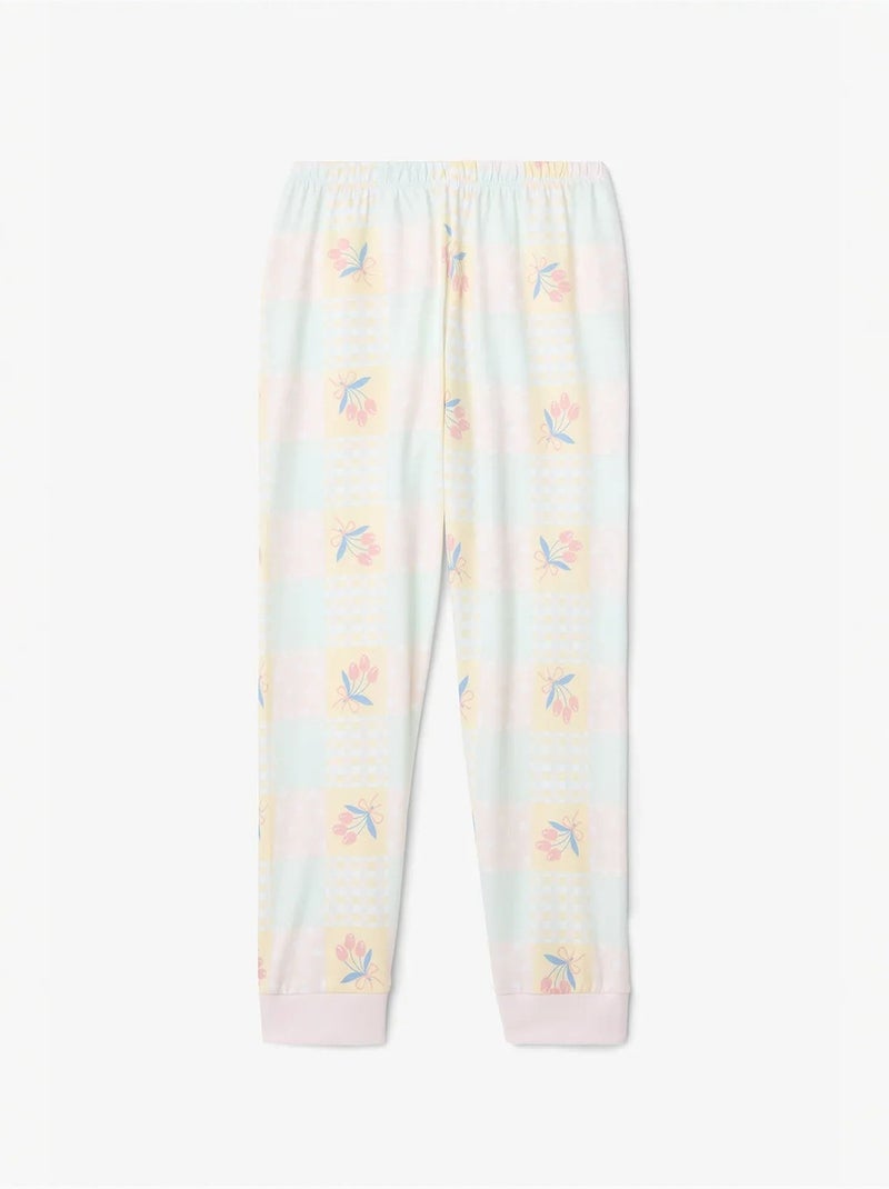 Optic ensemble de pyjama fille à motif floral net, manches longues, 2 pièces penti Multicolore - Kiabi