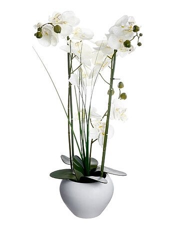 Orchidée artificielle avec vase en céramique blanc