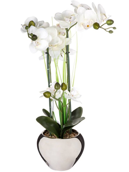 Orchidée artificielle en pot brillant avec cailloux décoratifs - Kiabi