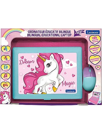 Ordinateur éducatif bilingue avec 164 activités au design licorne (en/fr)