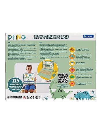 Ordinateur éducatif bilingue dinosaure avec 124 activités (EN/FR)