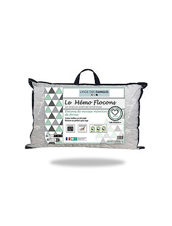 Oreiller à Flocons Mémoire de Forme - Soutien Mi-Ferme - Linge des Familles