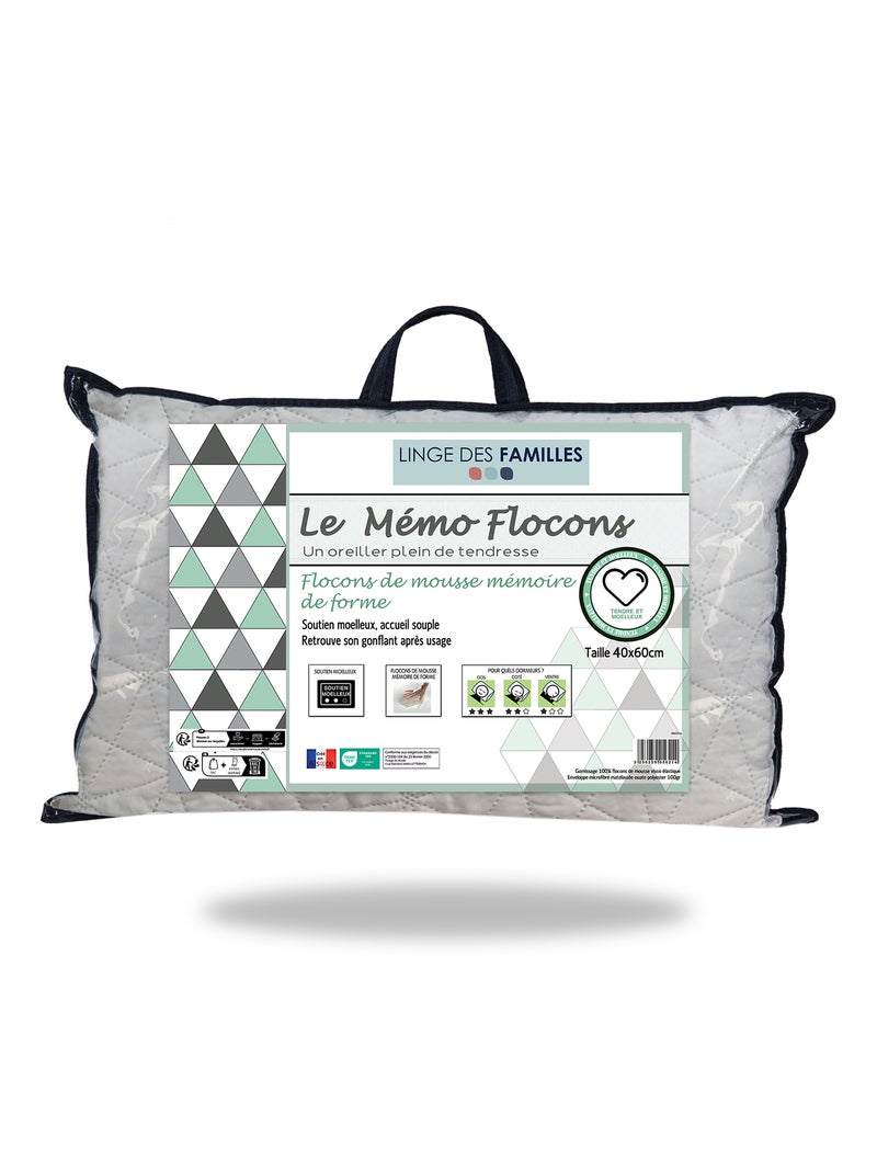 Oreiller à Flocons Mémoire de Forme - Soutien Mi-Ferme - Linge des Familles Blanc - Kiabi