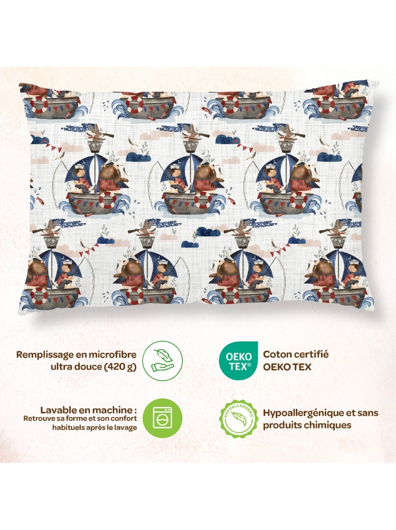 Oreiller avec taie inclus - Coton OEKO-TEX | SUPERBE BEBE Blanc Bleu - Kiabi