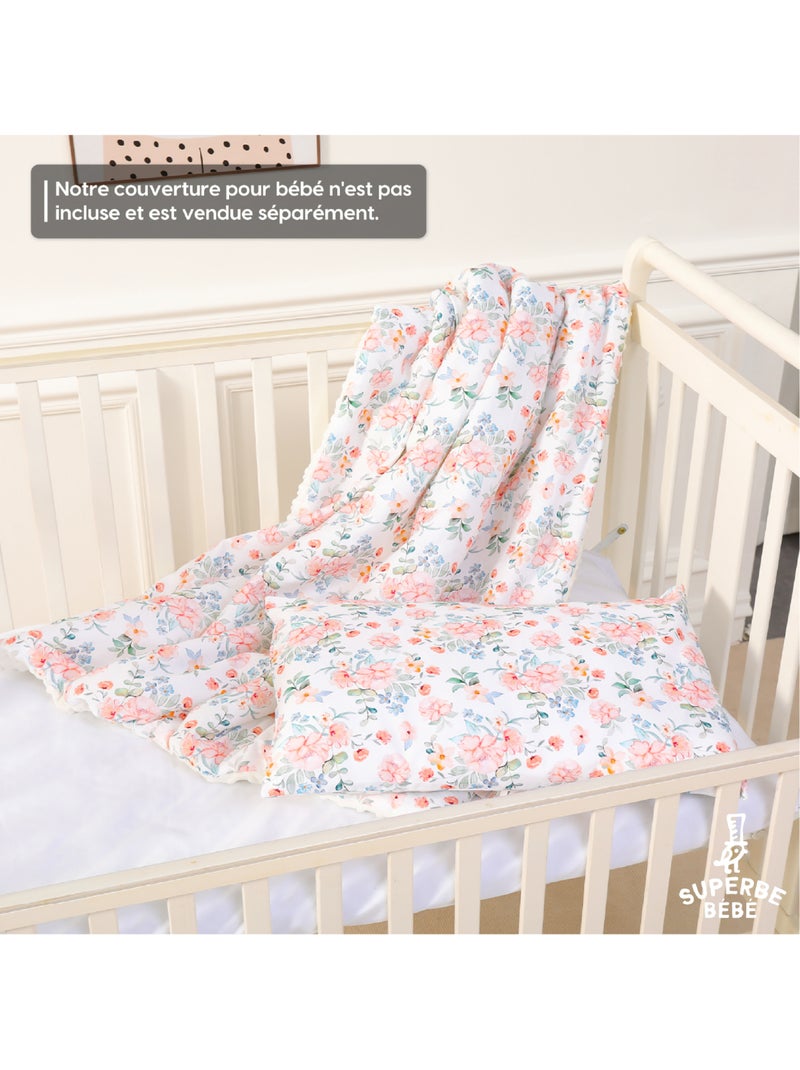 Oreiller avec taie inclus - Coton OEKO-TEX | SUPERBE BEBE Blanc Rose Bleu - Kiabi