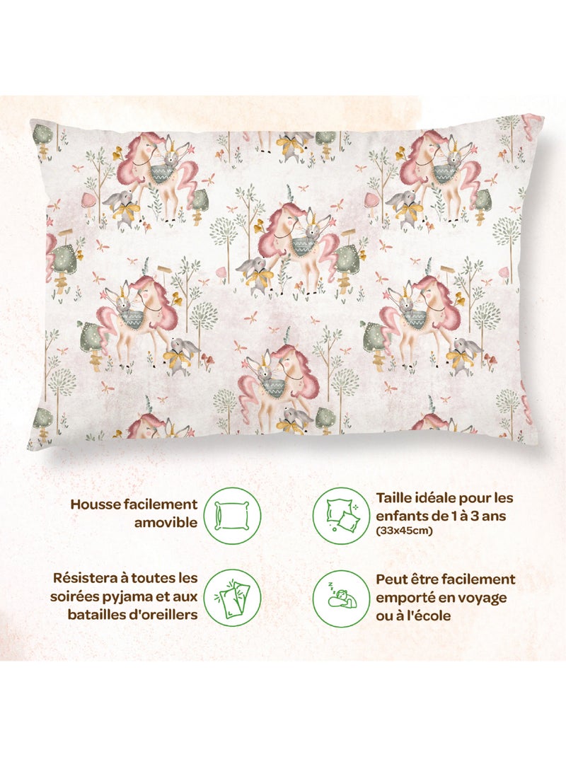 Oreiller avec taie inclus - Coton OEKO-TEX | SUPERBE BEBE Blanc Rose - Kiabi