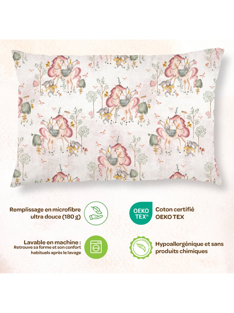 Oreiller avec taie inclus - Coton OEKO-TEX | SUPERBE BEBE Blanc Rose - Kiabi