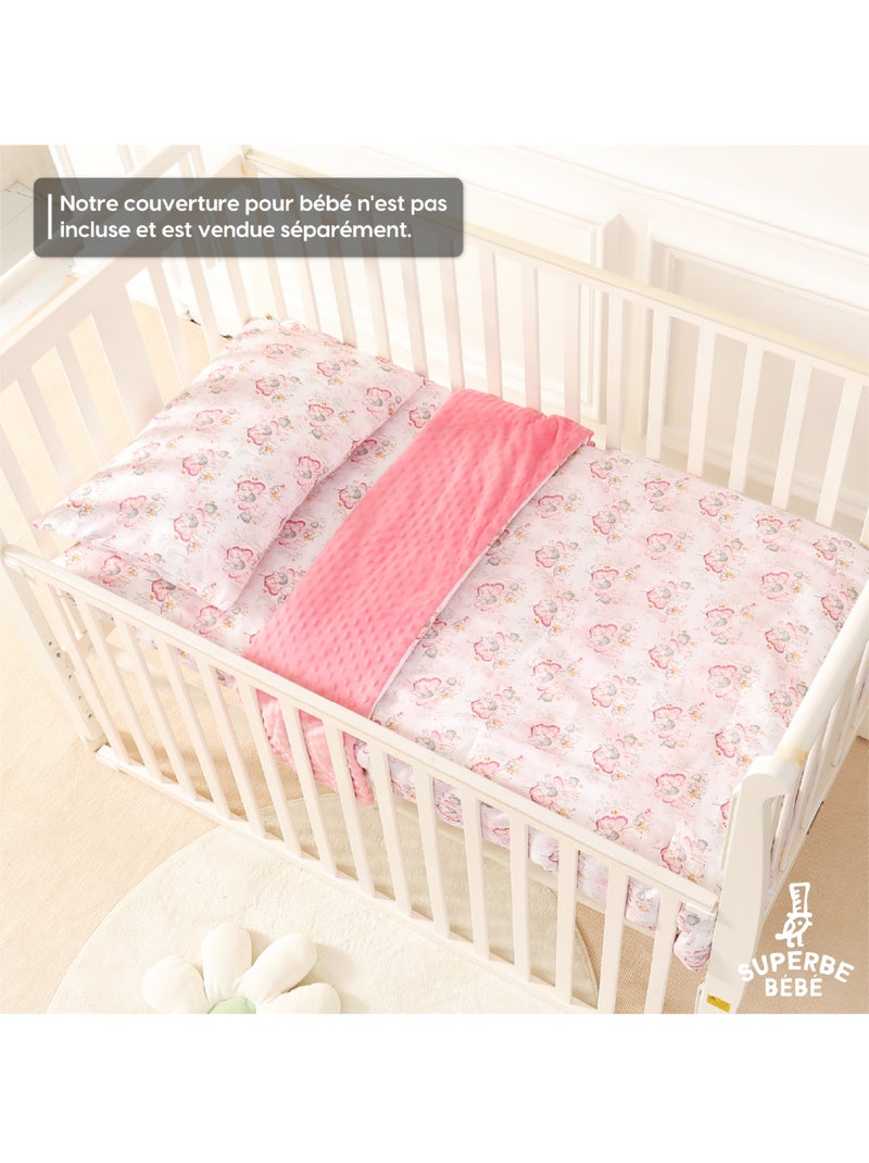Oreiller avec taie inclus - Coton OEKO-TEX | SUPERBE BEBE Blanc Rose - Kiabi